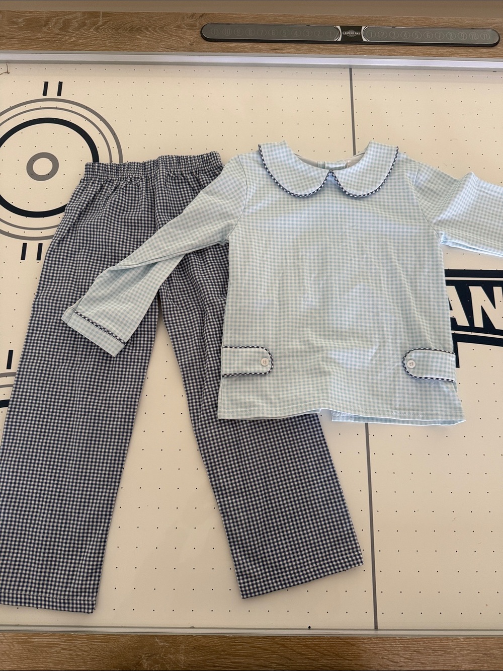 Light Blue Gingham Kids Pajama Set with Peter Pan Collar
